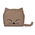 Cute coffee brown cat-shaped mini card wallet with litchi grain leather and cat tail zipper - Khaki