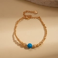 Detail of 18K gold plated beaded necklace with turquoise stone and heart pendant - Bracelet - Gold (Real Gold Plated)