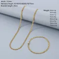 Minimalist stainless steel NK chain with size chart showing widths and lengths - 3.5mm Gold Cuban Link