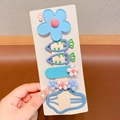 Set di fermagli per capelli blu con carote e fiori in resina opaca per ragazze - Set da 6 pezzi / Blu