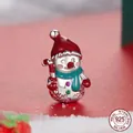 S925 sterling silver snowman charm with colorful enamel details for DIY bracelets - Festive Snowman