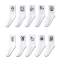 Lot de 10 paires de chaussettes blanches avec motifs graffiti noirs de style diable - Taille Unique(37-46) / Série D5-Mélange Blanc