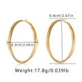 Detail view of large brass hoop earrings with 18k gold plating and dimension markings - Fashion Glossy Hoop Style (KE1060) / 18K Gold