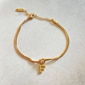 Golden double snake chain bracelet with K18 engraved letter F pendant for women - Gold-F