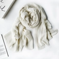 Beige gradient cotton linen scarf with vertical stripe texture and frayed edges - 1477 Modal Off-white