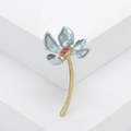 Broche lotus vintage dorée avec émail bleu, perle blanche et strass roses brillants - Bleu