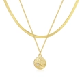 Detailed macro view of gold layered celestial pendant necklace with snake chain texture - Gold Pisces Style