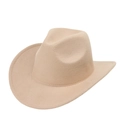 Detail of beige wool felt cowboy hat showing wide brim stitching and crown indentation - M (56-58cm) / Camel