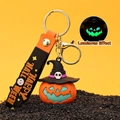 Luminous Halloween pumpkin keychain with wizard hat and black silicone strap accessory - Luminous Pumpkin Head Trick-or-Treater
