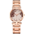 Dettaglio del cinturino in acciaio oro rosa e del quadrante artistico rosa dell'orologio - Orologio Singolo Marrone