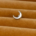 Macro shot of polished silver crescent moon stud earring on brown velvet display stand - Silver (Polished Crescent Moon Y20412-3)