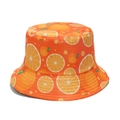 Dettaglio del cappello alla pescatora arancione vivace con stampa di fette d'arancia - M (56-58cm) / Stampa Arancia Arancione