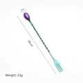Rainbow 26cm dual-head 304 stainless steel mixing spoon with fork and spiral handle - Rainbow Small Bar Spoon [Thickened] [410 Steel]