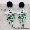 Ghost earrings detail showing 7.1cm length and 4.8g weight on light gray surface - JE1011H (Ghost with Flower Pattern)