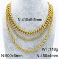 Dreiteiliges stapelbares 18K vergoldetes Edelstahl-Halsketten-Set auf einem Display - Gold KN288921-Z / 3er-Set / Gold