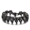 Bracelet tête de mort hip hop pour homme en acier noir avec fermoir de sécurité - Noir (KB151749-JX)