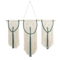 Handmade bohemian macrame wall hanging in beige and dark green cotton on wooden rod - Dark Green Three Chain Decor