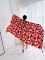 Ethnic style floral summer beach shawl in red and white with tassel details - Azure-Red White Purple Floral Tassel / 180cm / Azure Blue