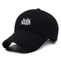 Casquette baseball en denim noir vieilli avec broderie NABe NaRA blanche et visière usée - Réglable / Noir