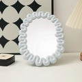Light blue oval desktop mirror with wavy border design for student dormitory vanity - Round Light Blue
