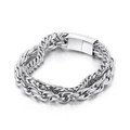 Silver double woven stainless steel dragon bone chain bracelet with magnetic clasp - Double Layer Woven Dragon Bone Style (KB144299-KFC)