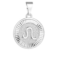 Gold plated copper Leo zodiac round pendant with radial texture and embossed symbol - Silver Leo
