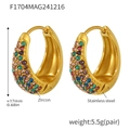 Detail von 17mm Gold-U-Ohrringen mit bunten Zirkoniasteinen und 18K Goldbeschichtung - Gold Bunter Zirkon - Groß