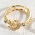 Goldener Doppelring mit Mondsichel und blauem Emaille-Auge für Damen im Ethno-Stil - Stern Und Mond Stil (JZ0056)