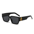 Hip hop black square sunglasses with decorative gold rhombus metal accents on the frame - Black Frame Grey Lens