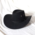 Classic black faux suede cowboy hat featuring a braided band and metal side eyelets - M / Black