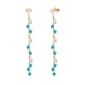 Bohemian tassel drop earrings with turquoise beads and freshwater pearls in gold finish - Blue and White Beaded Long Tassel Drop Earrings (MPE03-14K)