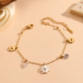 Elegant gold titanium steel daisy bracelet with shell flower charms and zircon stones - Bracelet (C714) / Gold