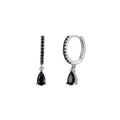 S925 silver geometric drop earrings featuring black teardrop zircon and black pavé crystals - Black Silver