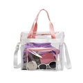 Transparente Strandtasche aus PVC mit rosa Tragegriffen und weißen Mesh-Einsätzen - Rosa