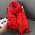 Red scarf with colorful polka dots and fringe, soft cashmere-like warm winter shawl - 68-180CM / Red