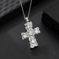 Silver cross pendant necklace featuring brilliant zircon stones in a sleek religious style - Silver Oval Main Stone Full Diamond (款式55)