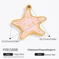 Pink enamel starfish pendant in golden stainless steel with smiley face details - Gold Pink Enamel Starfish Pendant (PJ91569B)