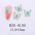 Detailed view of 3D laser iridescent butterfly nail charms with size 15.5x16mm - Gold Frame Light Blue Gradient (AC40)