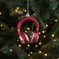 Sparkly red glitter headphone Christmas ornament with silver earcups for tree decoration - Headphone Style