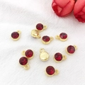 Golden round zodiac charm with red stone and pavé rhinestones for DIY jewelry making - Gold January - Dark Red