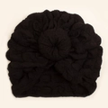 Dettaglio del turbante nero morbido per neonati con nodo decorativo centrale - Nero