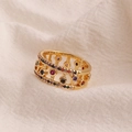 Detail of gold hollow ring with colorful zircon stones on textured white fabric - Hollow Multi-color Round Zircon Vintage (Style 2)