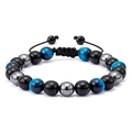 Braided tiger eye stone bracelet with adjustable black rope and multicolored beads - Blue Tiger Eye Obsidian Braided Style (款式-02)