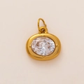 Oval gold plated stainless steel necklace pendant with clear cubic zirconia inlay - April Oval Birthstone Pendant Only (Without Chain)