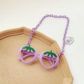 Kids strawberry shaped purple glasses frame with matching plastic chain and floral pendant - Purple Frame + Purple Chain