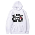 White fleece hoodie with kangaroo pocket and My Heart is on The Line football print - White-My Heart Is On The Line
