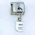 Italian charm link with letter E drop pendant in silver finish for DIY bracelets - Letter E