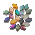 Macro shot of colorful diamond-shaped crystal glass beads with iridescent finish on white - Electroplated Mixed Colors