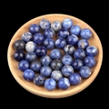 Blue agate semi-drilled round beads with natural white veins in a wooden tray - 12mm Sodalite Semi Drilled Bead