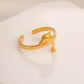 Detail of adjustable gold-tone stainless steel ring featuring a sleek dolphin design - 18K Gold Dolphin